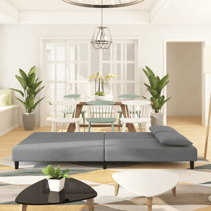 Divano Letto a 2 Posti con 2 Cuscini Grigio Chiaro in Velluto - homemem39