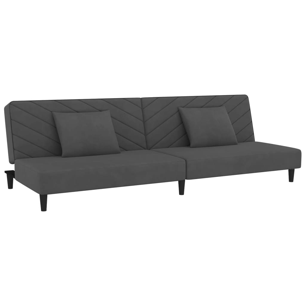 2 Seater Sofa Bed with 2 Dark Gray Velvet Cushions