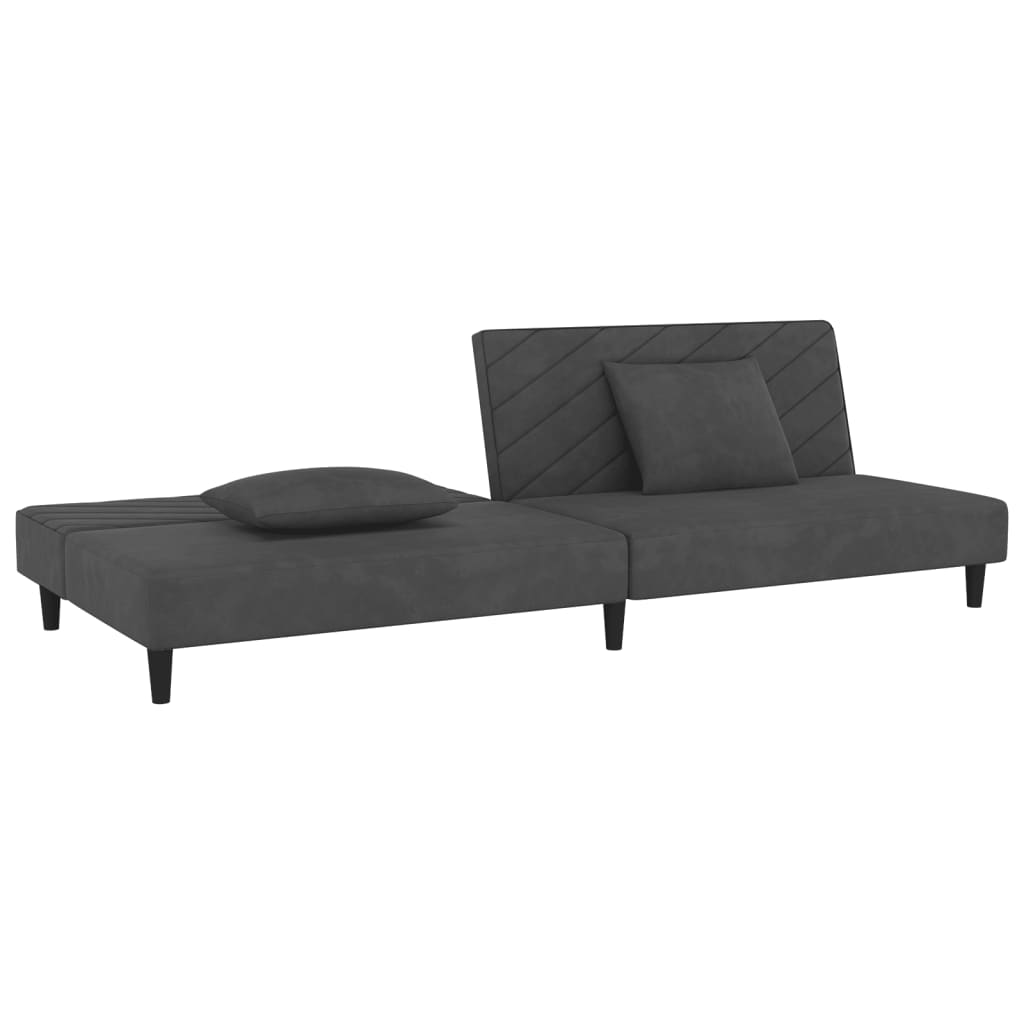 2 Seater Sofa Bed with 2 Dark Gray Velvet Cushions