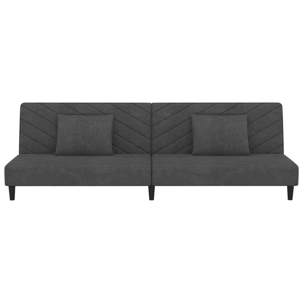 2 Seater Sofa Bed with 2 Dark Gray Velvet Cushions