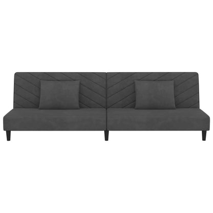 2 Seater Sofa Bed with 2 Dark Gray Velvet Cushions