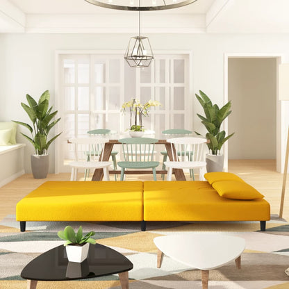 Divano Letto a 2 Posti con 2 Cuscini Giallo in Velluto - homemem39