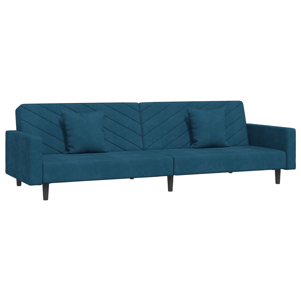 Divano Letto a 2 Posti con 2 Cuscini Blu in Velluto | homemem39