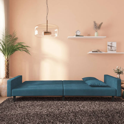 Divano Letto a 2 Posti con 2 Cuscini Blu in Velluto | homemem39