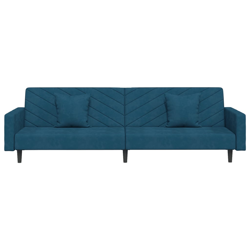 Divano Letto a 2 Posti con 2 Cuscini Blu in Velluto | homemem39