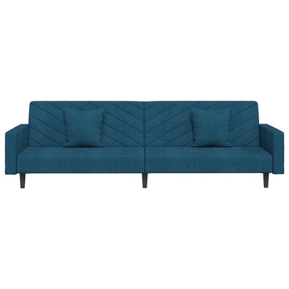 Divano Letto a 2 Posti con 2 Cuscini Blu in Velluto | homemem39