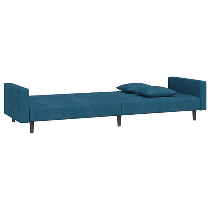 Divano Letto a 2 Posti con 2 Cuscini Blu in Velluto | homemem39