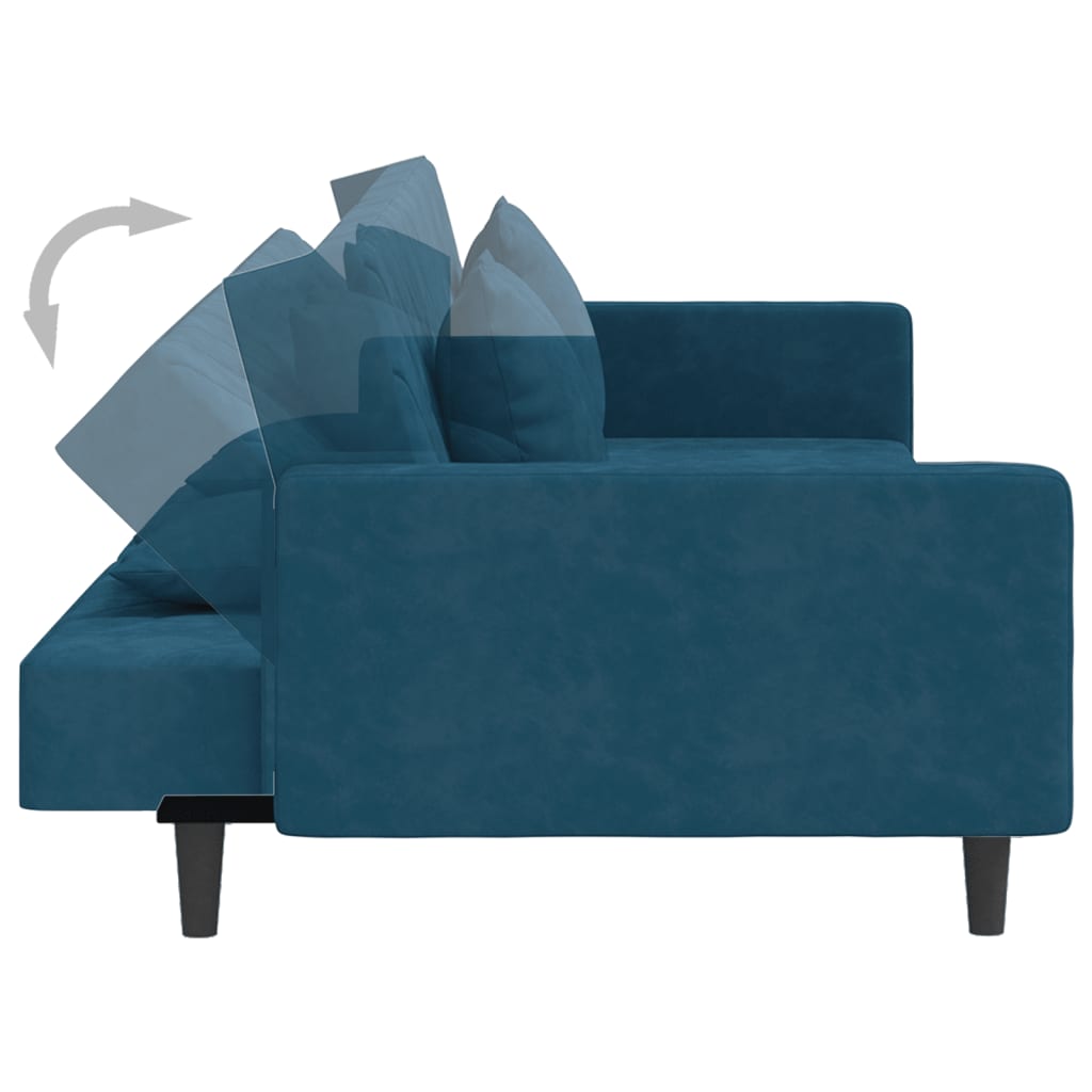 Divano Letto a 2 Posti con 2 Cuscini Blu in Velluto | homemem39