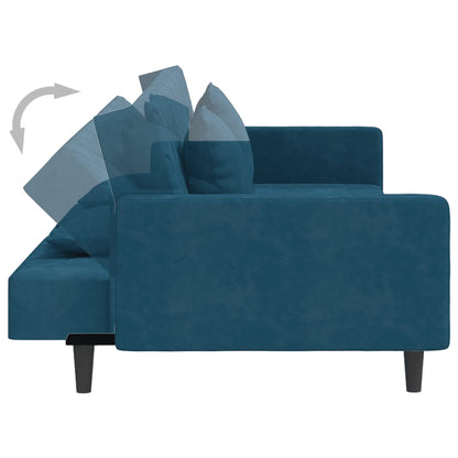 Divano Letto a 2 Posti con 2 Cuscini Blu in Velluto | homemem39