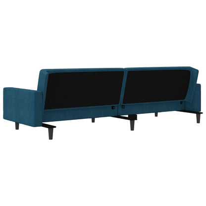 Divano Letto a 2 Posti con 2 Cuscini Blu in Velluto | homemem39