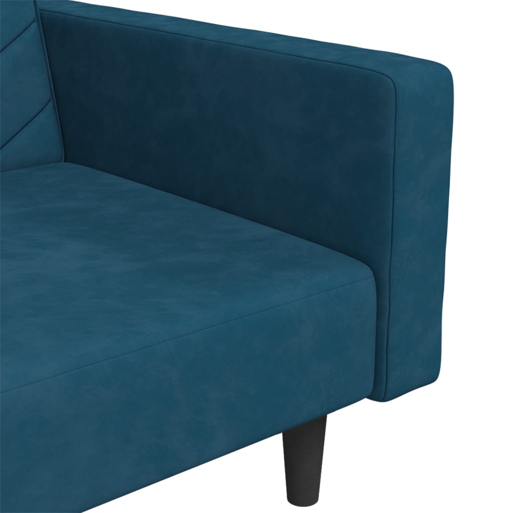 Divano Letto a 2 Posti con 2 Cuscini Blu in Velluto | homemem39