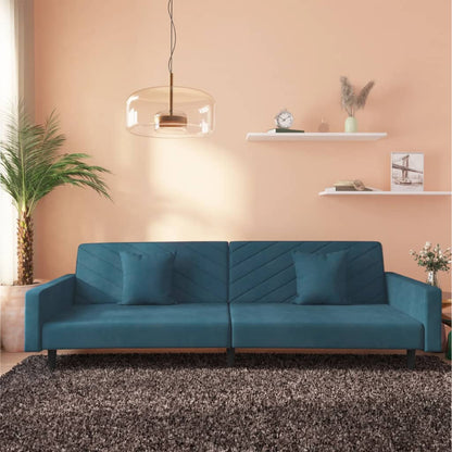 Divano Letto a 2 Posti con 2 Cuscini Blu in Velluto | homemem39