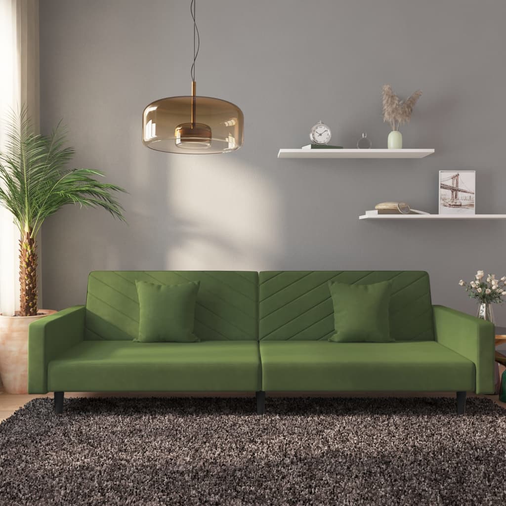 Divano Letto a 2 Posti con 2 Cuscini Verde Scuro in Velluto | homemem39