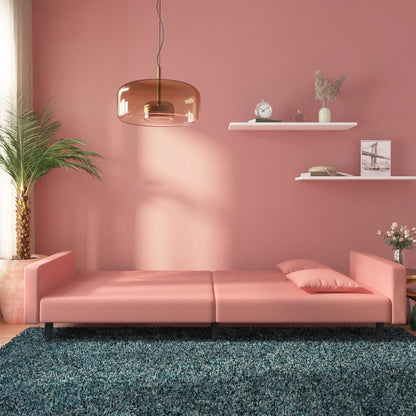 Divano Letto a 2 Posti con 2 Cuscini Rosa in Velluto | homemem39