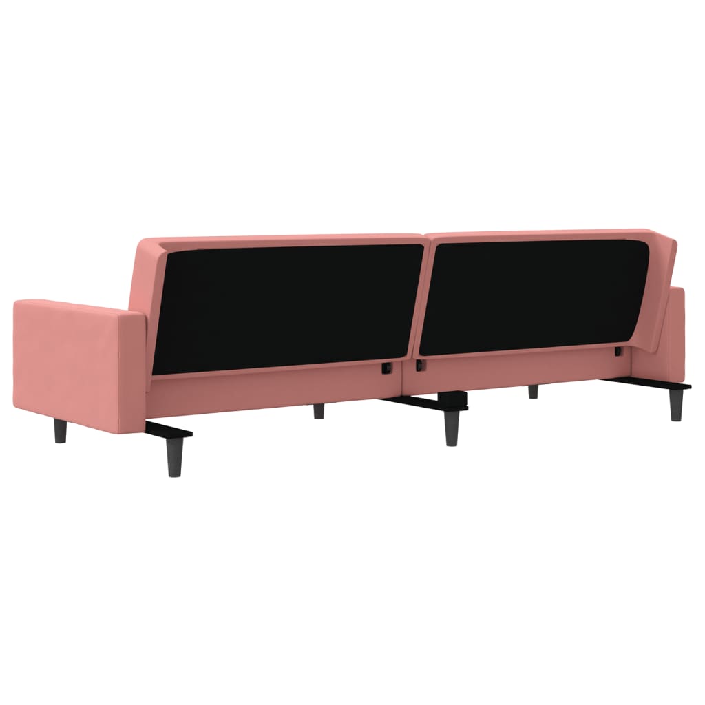 Divano Letto a 2 Posti con 2 Cuscini Rosa in Velluto | homemem39
