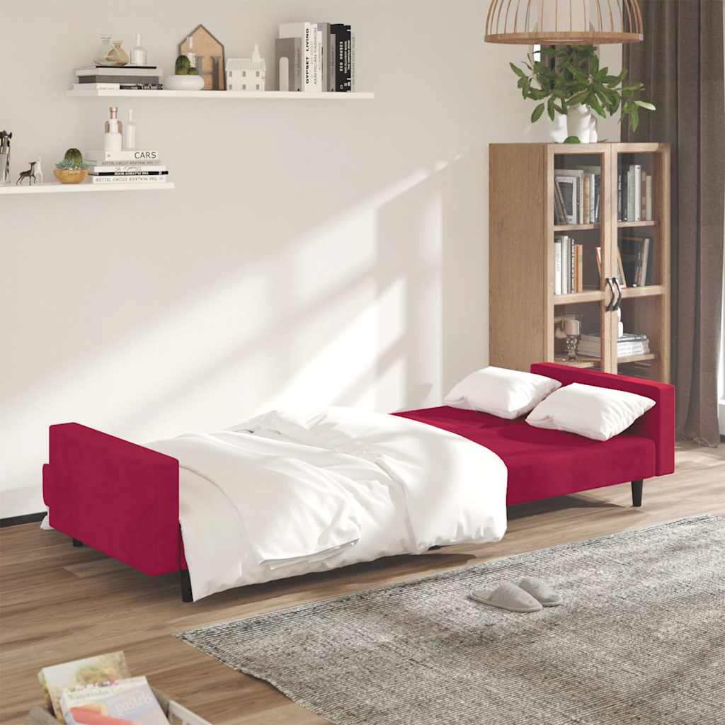 Divano Letto a 2 Posti Rosso Vino in Velluto | homemem39