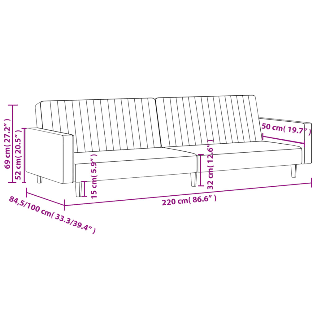 2-Sitzer-Schlafsofa aus schwarzem Samt