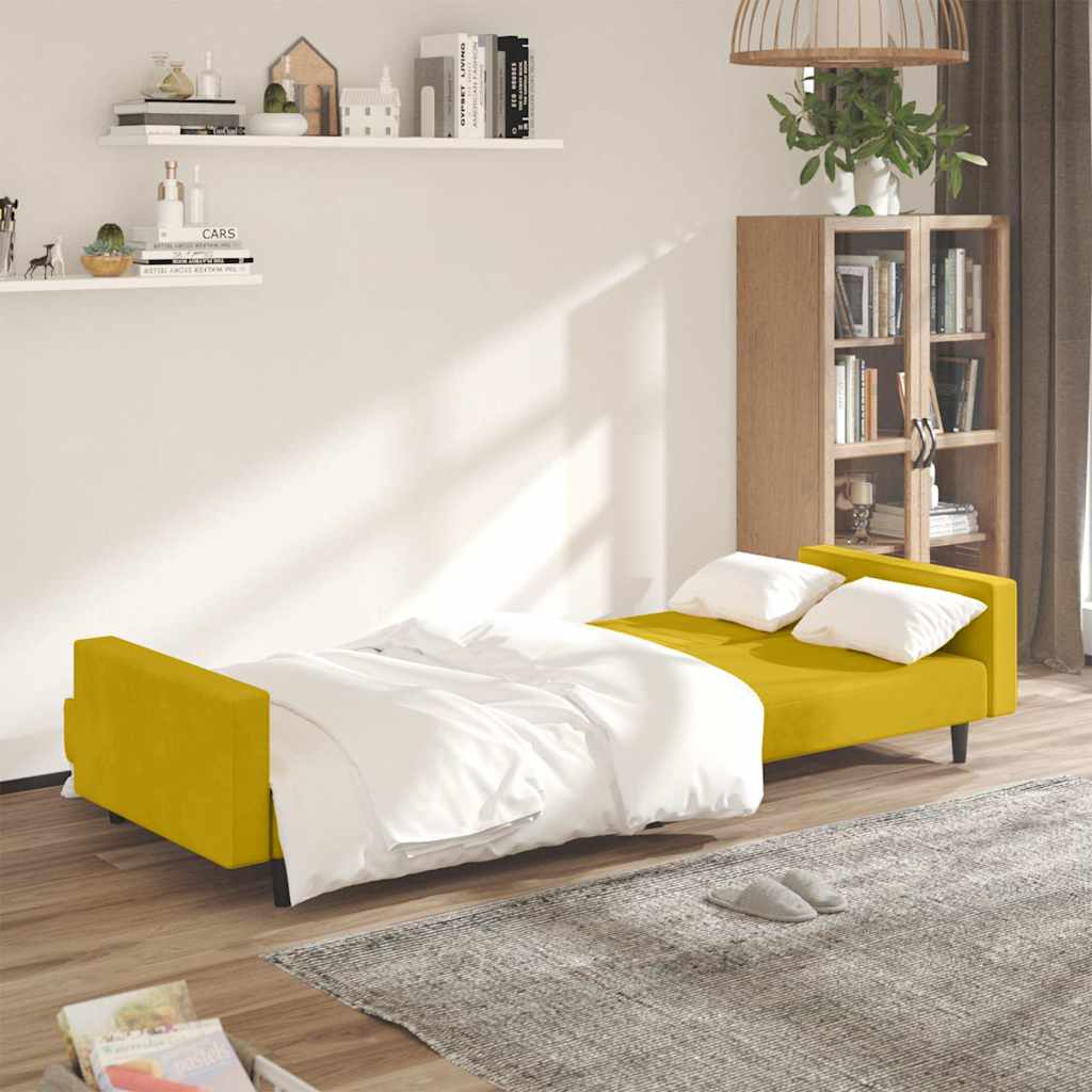 Divano Letto a 2 Posti Giallo in Velluto | homemem39