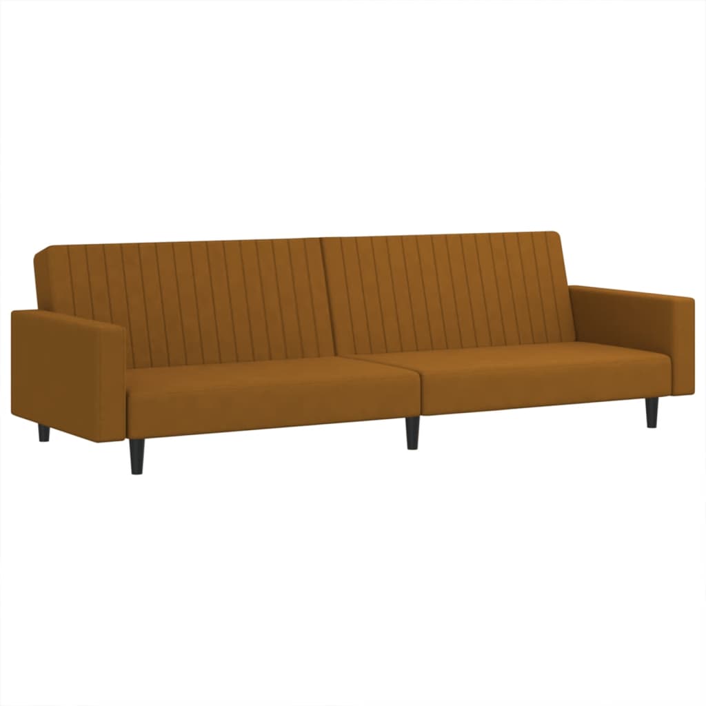 Brown Velvet 2-Seater Sofa Bed