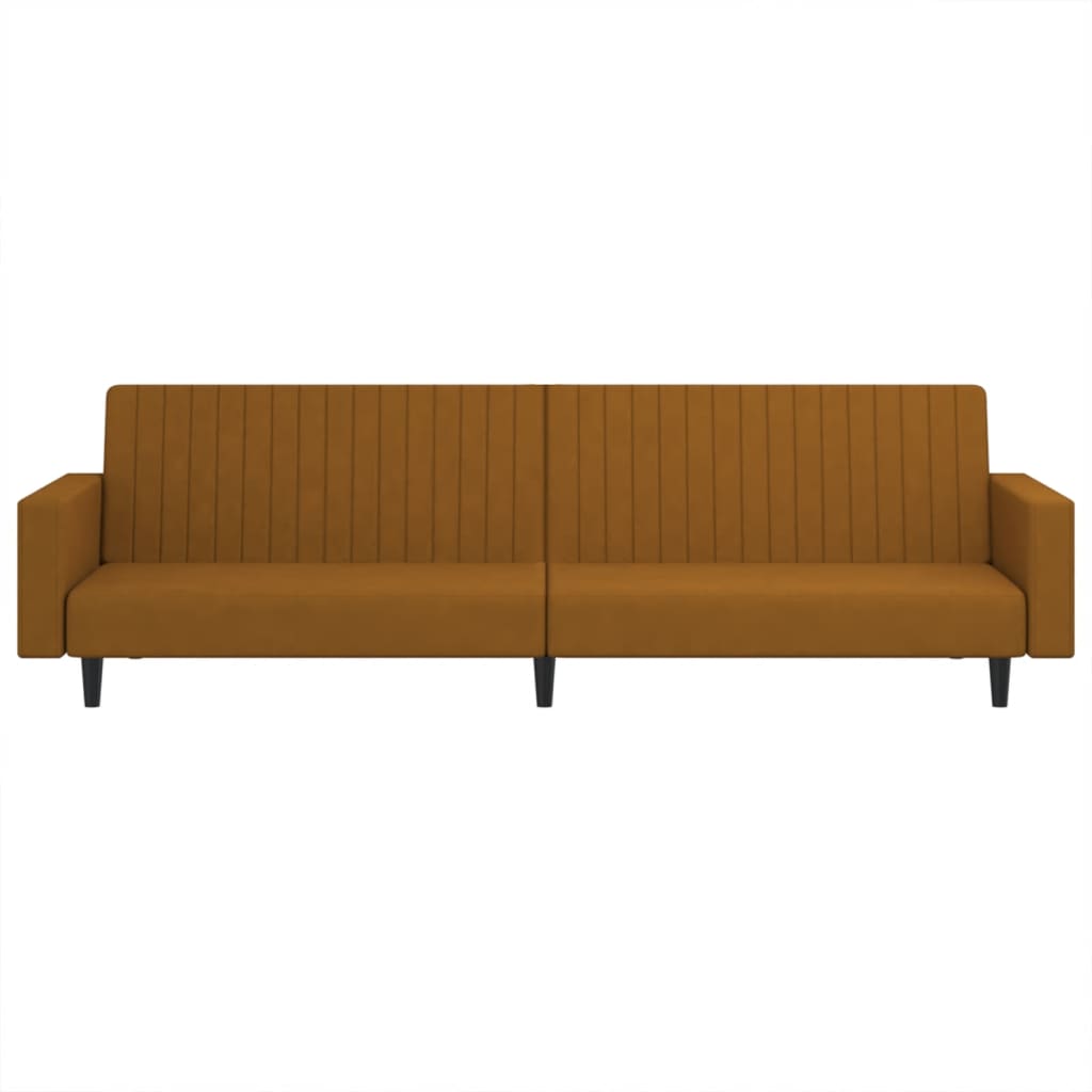 Brown Velvet 2-Seater Sofa Bed