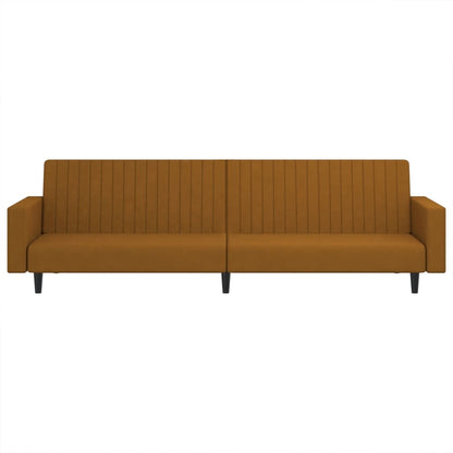 Brown Velvet 2-Seater Sofa Bed