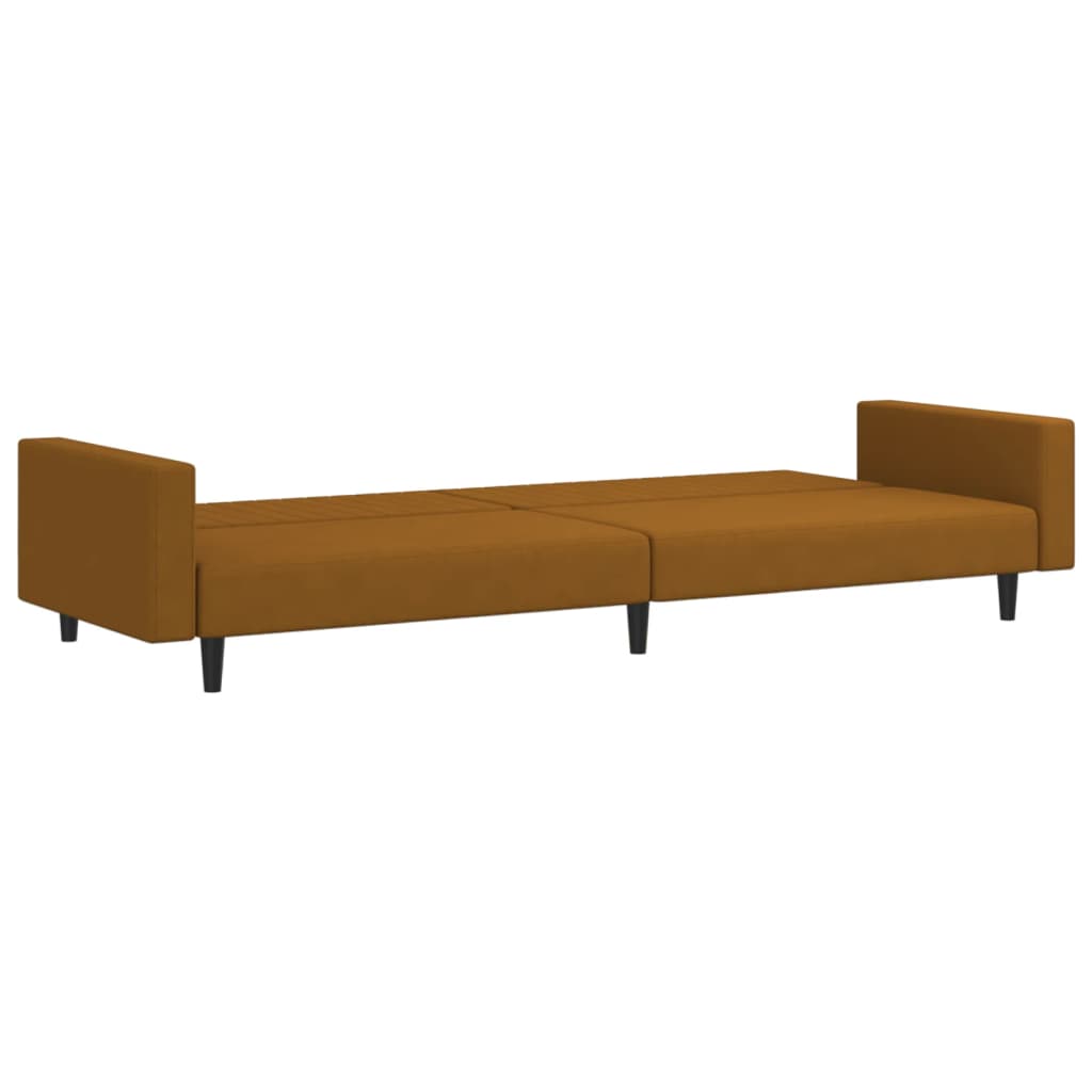 Brown Velvet 2-Seater Sofa Bed