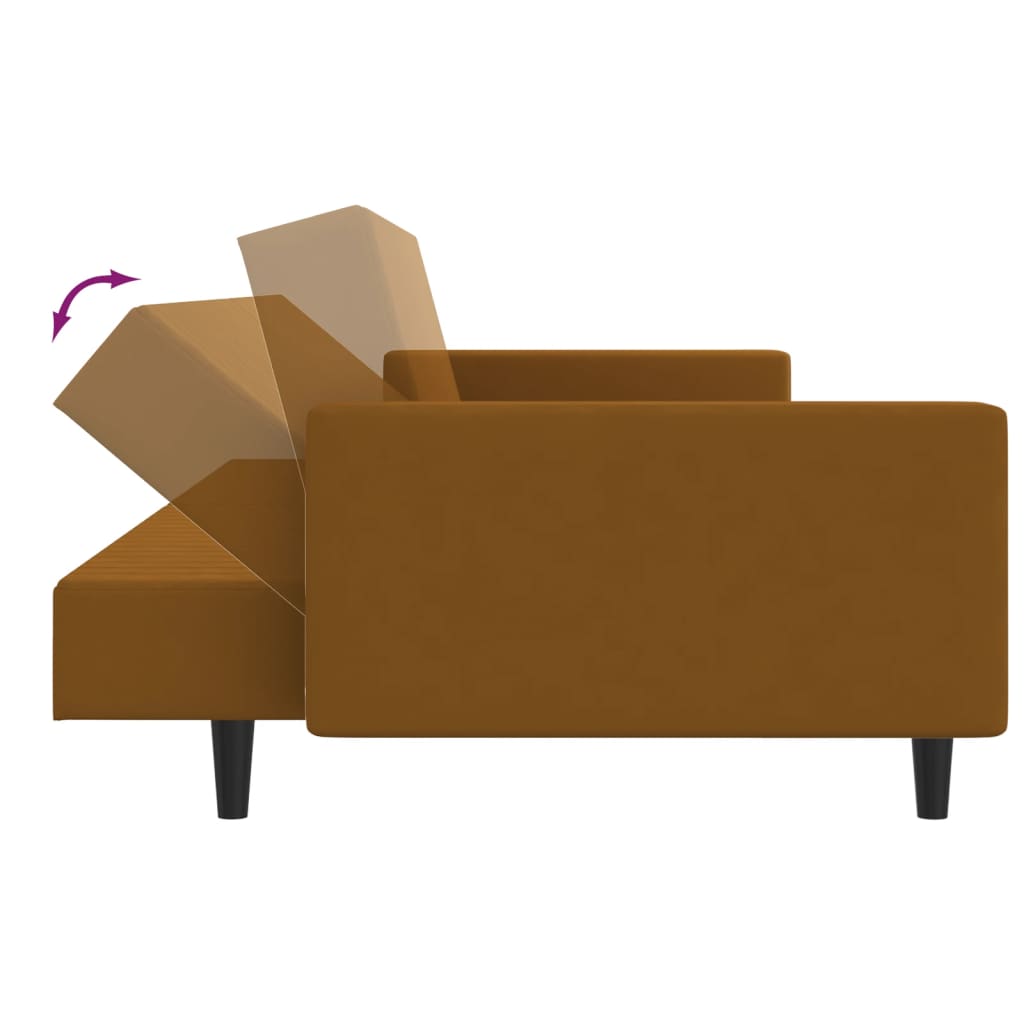 Brown Velvet 2-Seater Sofa Bed