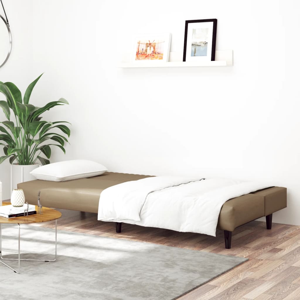 Cappuccino 2-seater sofa bed in imitation leather