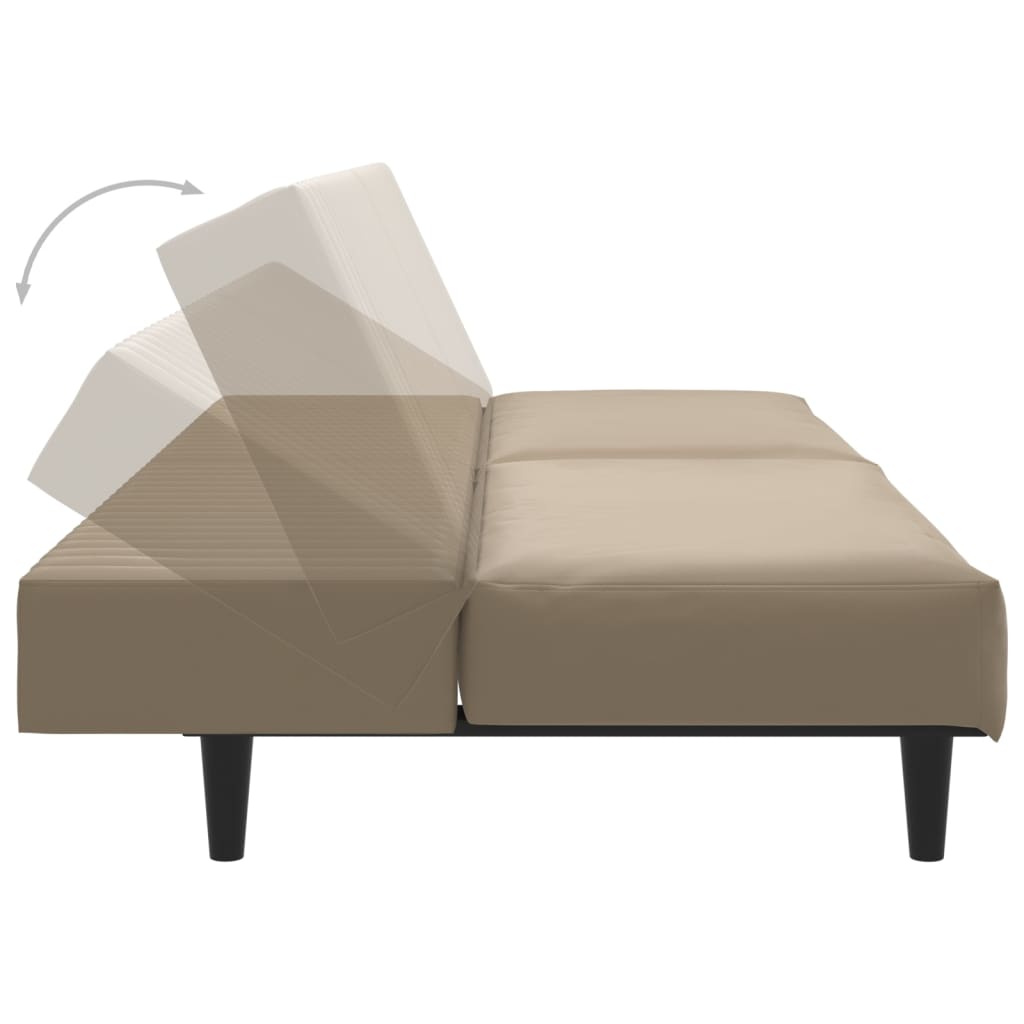 Cappuccino 2-seater sofa bed in imitation leather