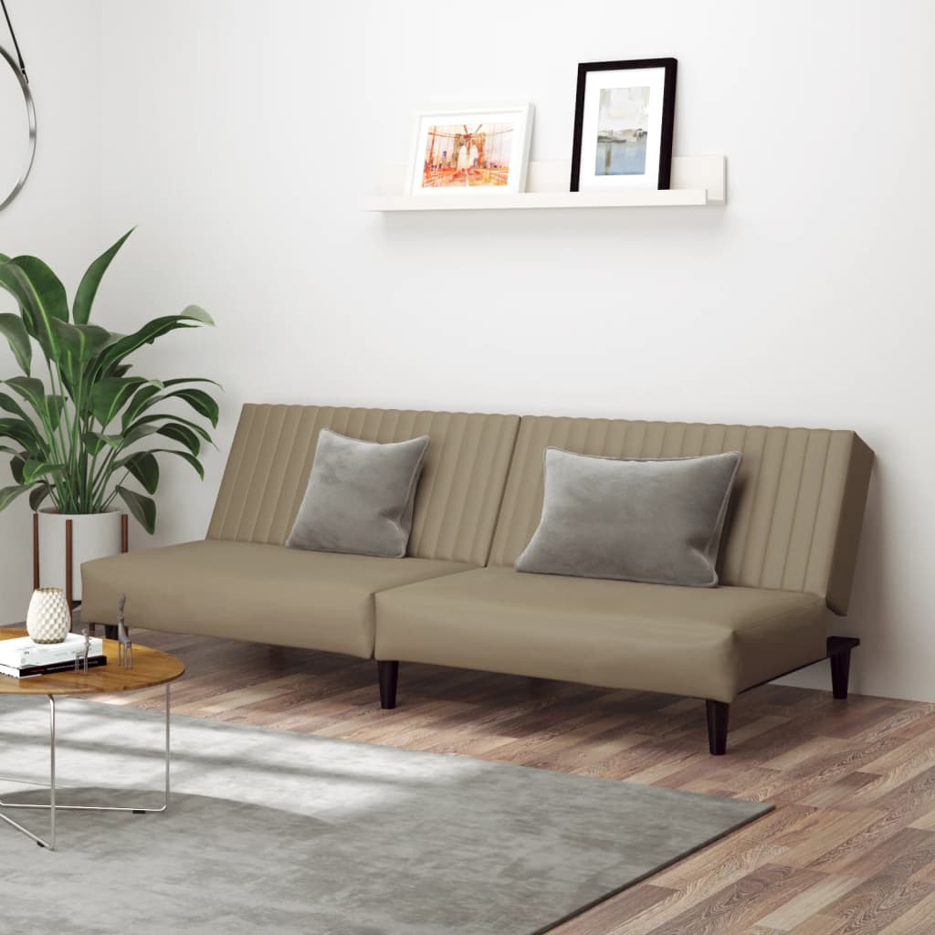 Cappuccino 2-seater sofa bed in imitation leather