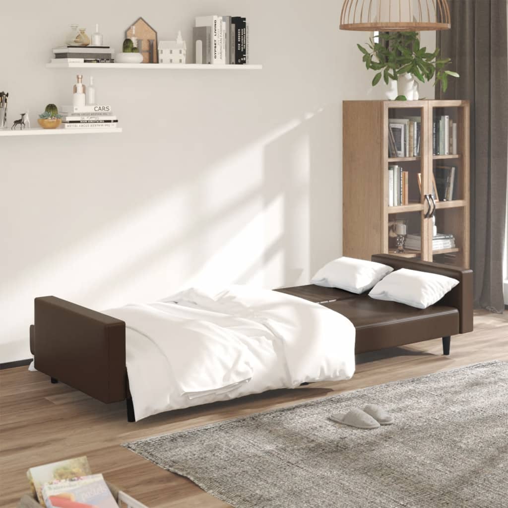 Divano Letto a 2 Posti Marrone in Similpelle | homemem39