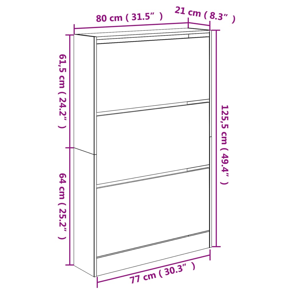 Scarpiera Rovere Fumo 80x21x125,5 cm in Legno Multistrato