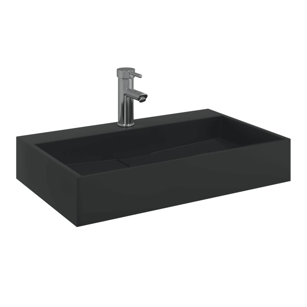 Lavandino 60x38x11 cm Blocco in Marmo/Minerale Nero Opaco