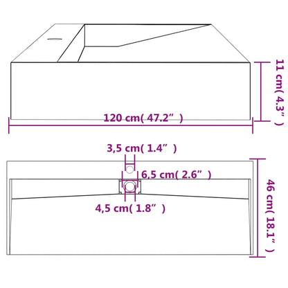 Lavandino 120x46x11 cm Blocco in Marmo/Minerale Nero Opaco