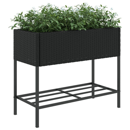 Fioriera da Giardino con Ripiano Nera in Polyrattan