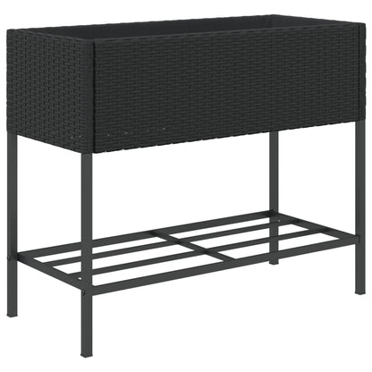 Fioriera da Giardino con Ripiano Nera in Polyrattan