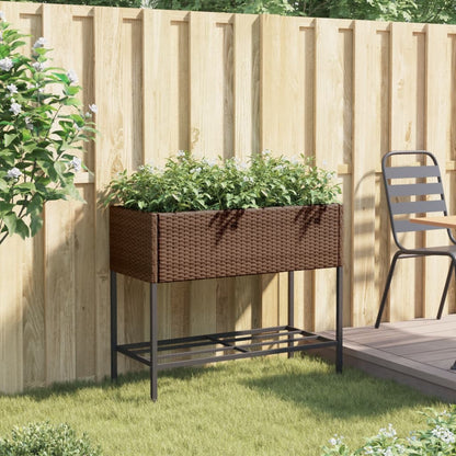 Fioriera da Giardino con Ripiano Marrone in Polyrattan