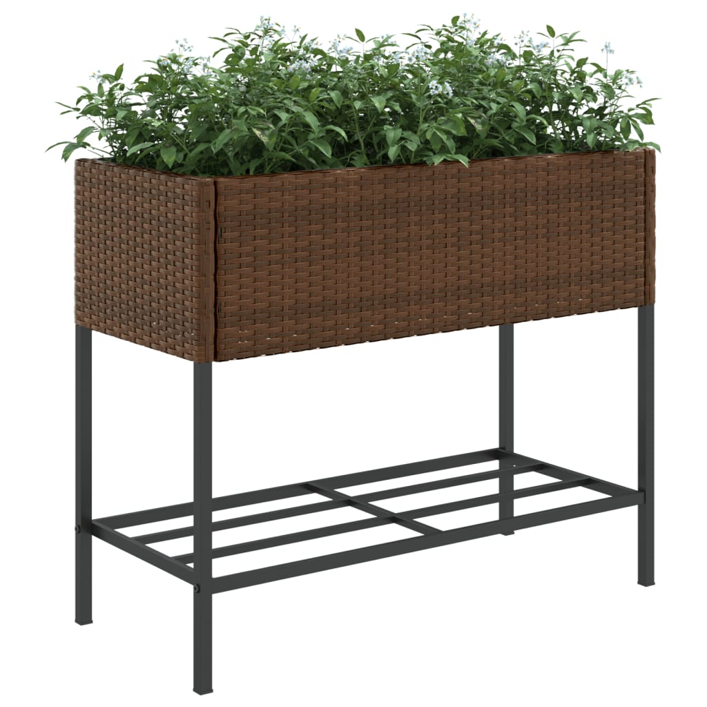 Fioriera da Giardino con Ripiano Marrone in Polyrattan