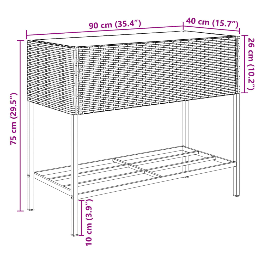 Fioriera da Giardino con Ripiano Marrone in Polyrattan | homemem39