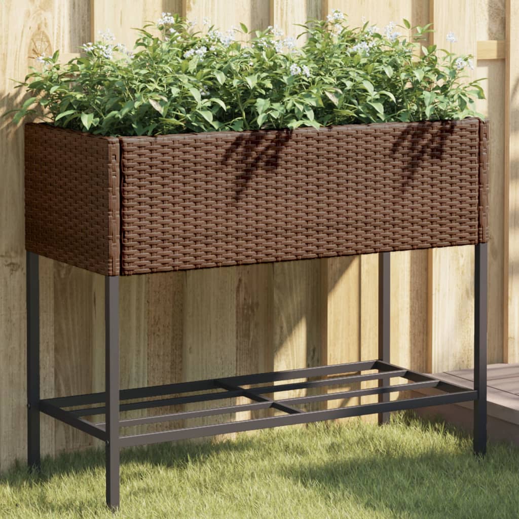 Fioriera da Giardino con Ripiano Marrone in Polyrattan | homemem39
