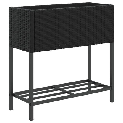 Fioriera da Giardino con Ripiano Nera in Polyrattan
