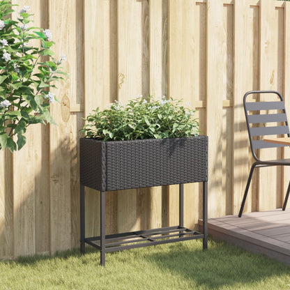 Fioriera da Giardino con Ripiano Nera in Polyrattan | homemem39