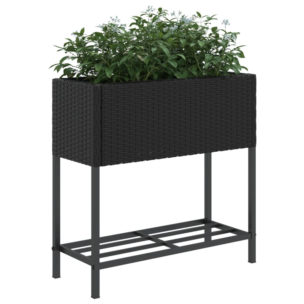 Fioriera da Giardino con Ripiano Nera in Polyrattan