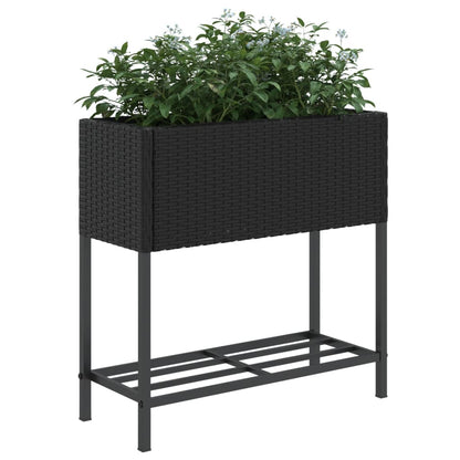 Fioriera da Giardino con Ripiano Nera in Polyrattan