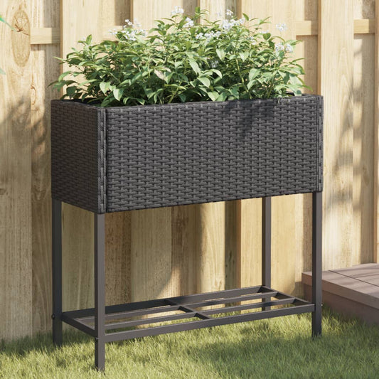 Fioriera da Giardino con Ripiano Nera in Polyrattan | homemem39