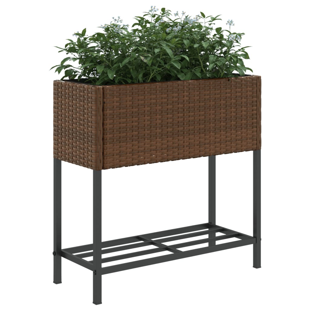 Fioriera da Giardino con Ripiano Marrone in Polyrattan