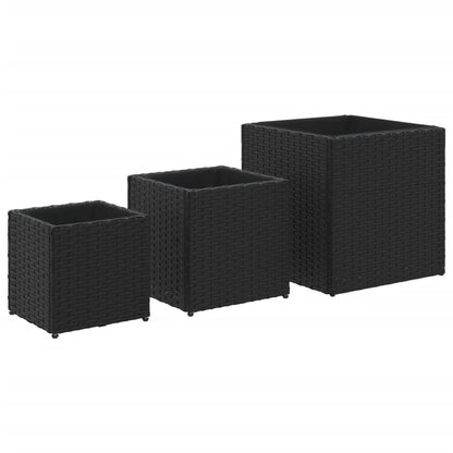Fioriere da Giardino 3 pz Nere in Polyrattan