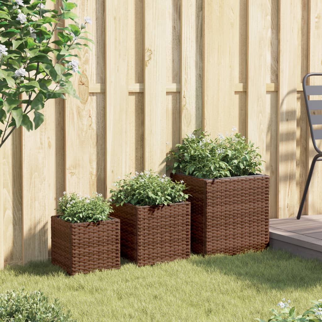 Fioriere da Giardino 3 pz Marroni in Polyrattan