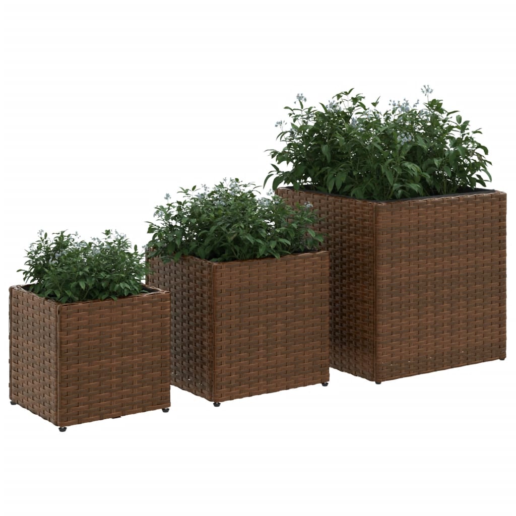 Fioriere da Giardino 3 pz Marroni in Polyrattan