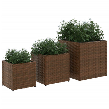 Fioriere da Giardino 3 pz Marroni in Polyrattan
